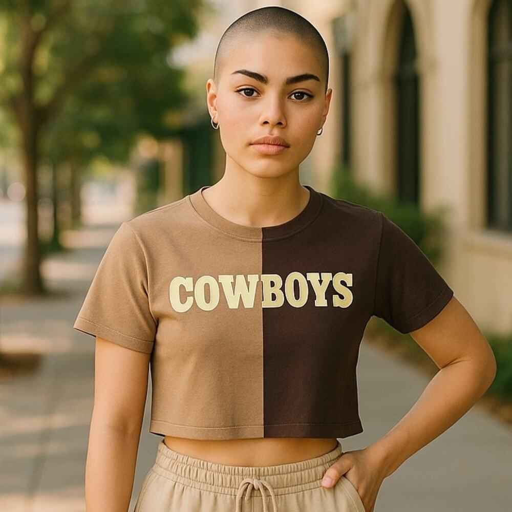 COWBOYS Colorblock Two Tone Short Sleeve Crop Top by OBSESSIVE LOVE ~ Women's XS